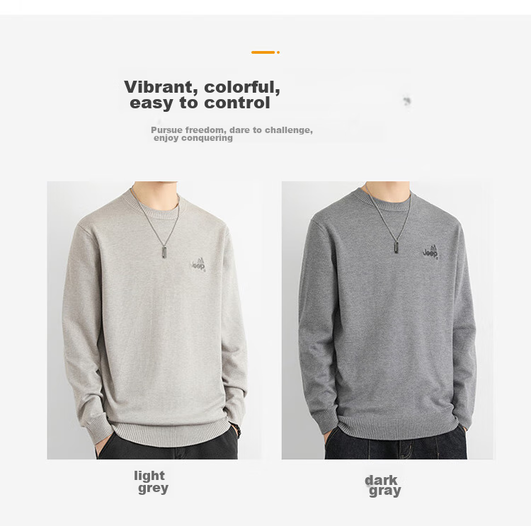 JEEP Men's Autumn Winter Sweater Round Neck Knitwear Comfortable Warm Versatile Top Dark Gray 2XL 6