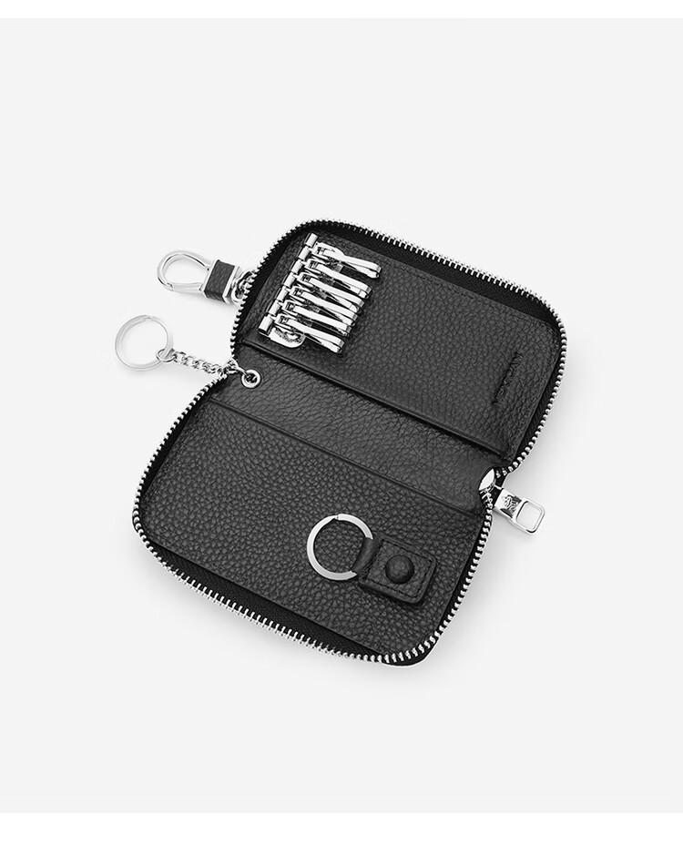 MEXICAN Car Key Case, Unisex Leather Card Holder with Zipper, Coin Purse, Multifunctional Key Ring, Black 15