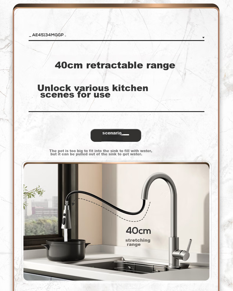ARROW Space Gray Kitchen Faucet, Hot And Cold Pull-Out Faucet, Kitchen Tap AE45134MGGP 13