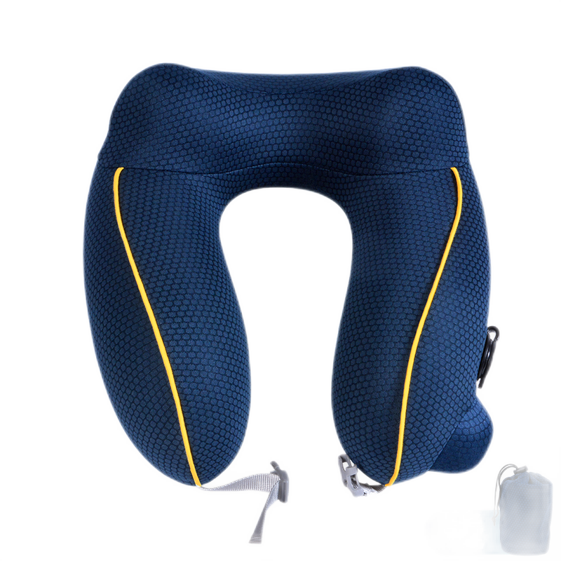 Etravel Inflatable U-Shaped Pillow, Press-To Inflation, Travel Business Trip Nap Pillow, Deep Blue Set