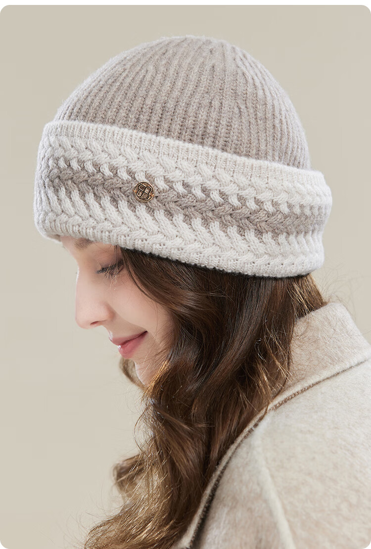 JIUMU Pure Wool Warm Knit Hat, Autumn And Winter Knitted Cap, Cold Hat, Winter Hat, Outdoor Ear Protection Cold-Resistant Cap for Women in Winter 14