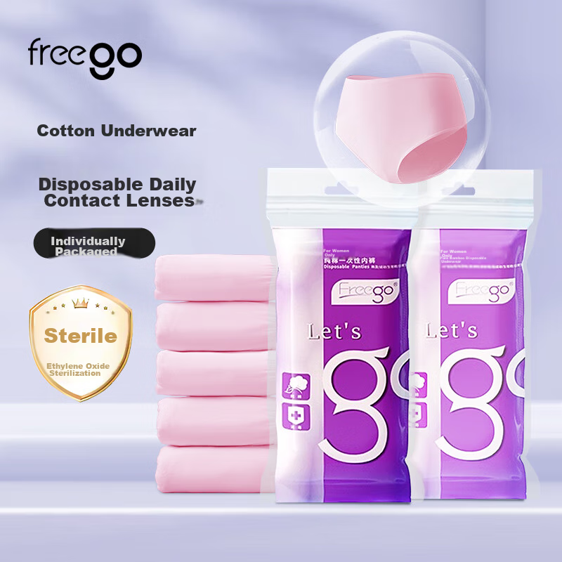 Freego Pure Cotton Disposable Underwear for Women, 100% Cotton, No Washing Required, 5 Individually Wrapped, for Pregnant Women, Postpartum, Menstruation, Travel, Pink, Size L