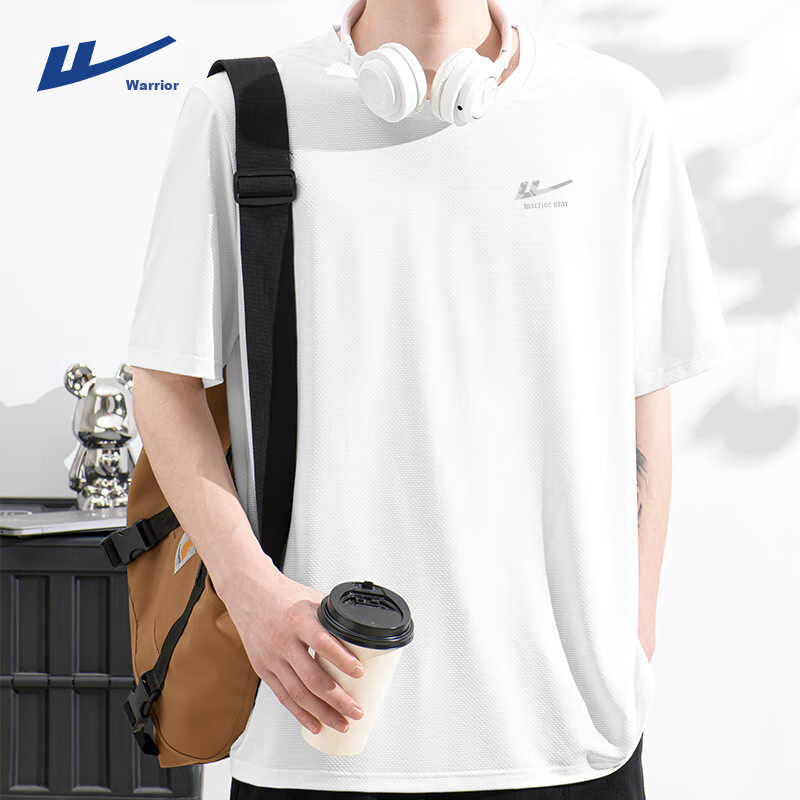 Warrior Short-Sleeve T-Shirt for Men, Summer Lightweight Breathable Ice Silk Tee, Loose-Fitting Quick-Dry Sun Protection Top, White, 4XL
