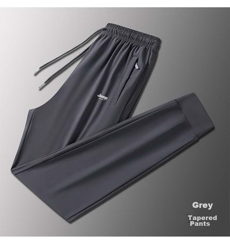 JEEP SPIRIT Men's Casual Pants, Summer Sports Trousers, Ice Silk Quick-Dry Versatile Loose Outdoor Pants, Black Straight Leg, 2XL 13
