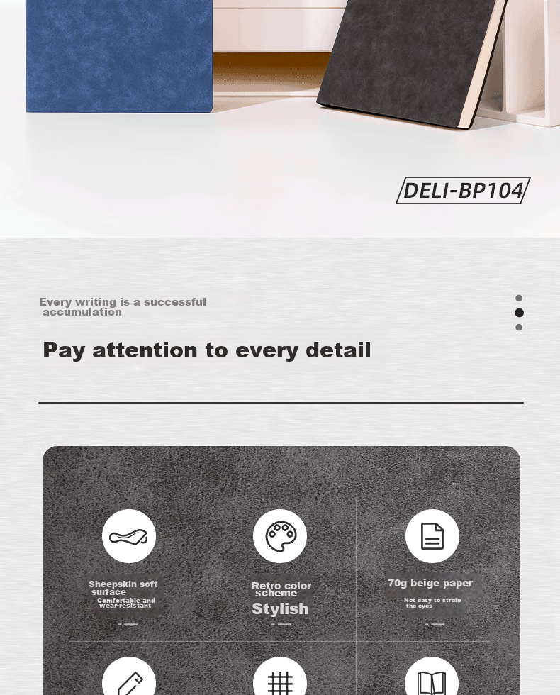 Deli Leather Notebook, Journal, Meeting Record Book, Thickened Sheepskin B5/120 Sheets Single Book BP104 Blue (Looking Forward to The Future) 2