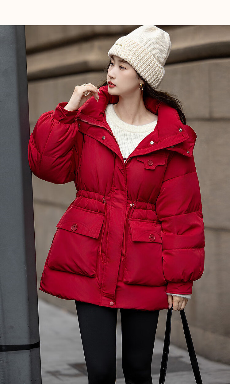 DME High Warmth Battle Robe Winter Cold-Resistant 90% Duck Down Adjustable Waist Large Patch Pocket Petite Women's Down Jacket 14