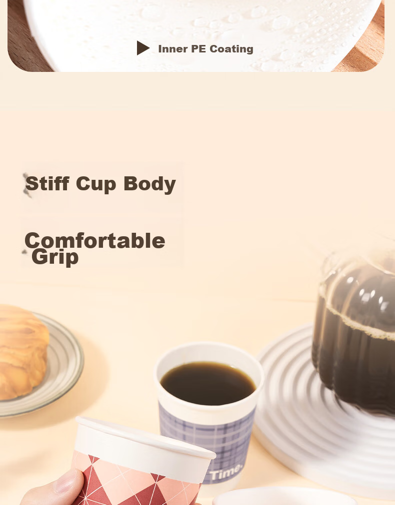 Deli 280ml Paper Cup with Lid/milk Tea Beverage Cup/coffee Cup, Disposable Double-Layer Thickened Water Cup, 50 Sets, LL216 5