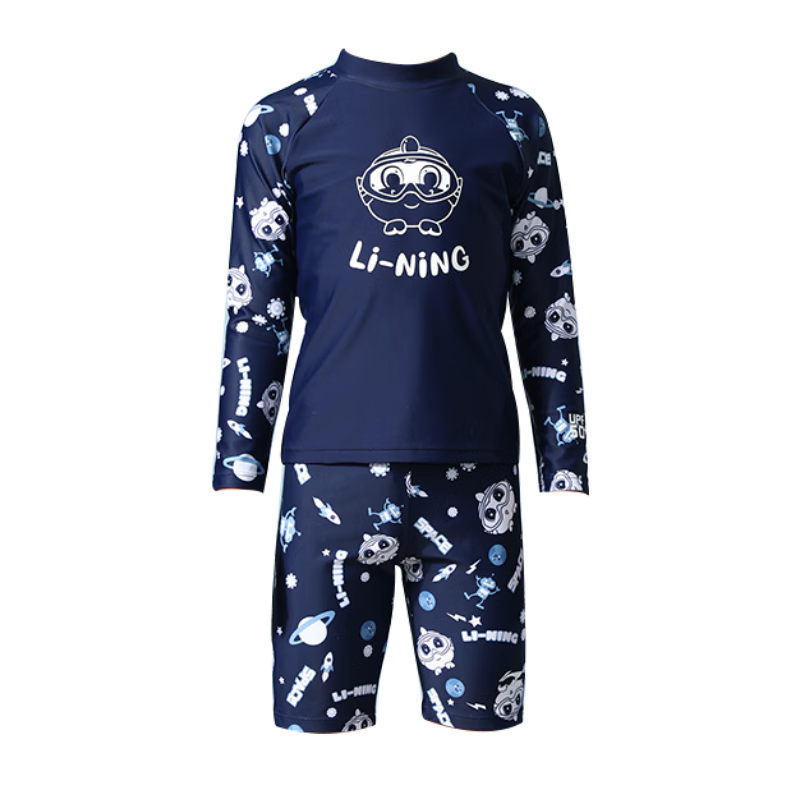 Li-Ning Children's Swimwear, Boys And Girls Two-Piece Long-Sleeve Surfing Suit, Professional Sun Protection, Breathable Quick-Dry Swimsuit, 908 Blue, Size 150