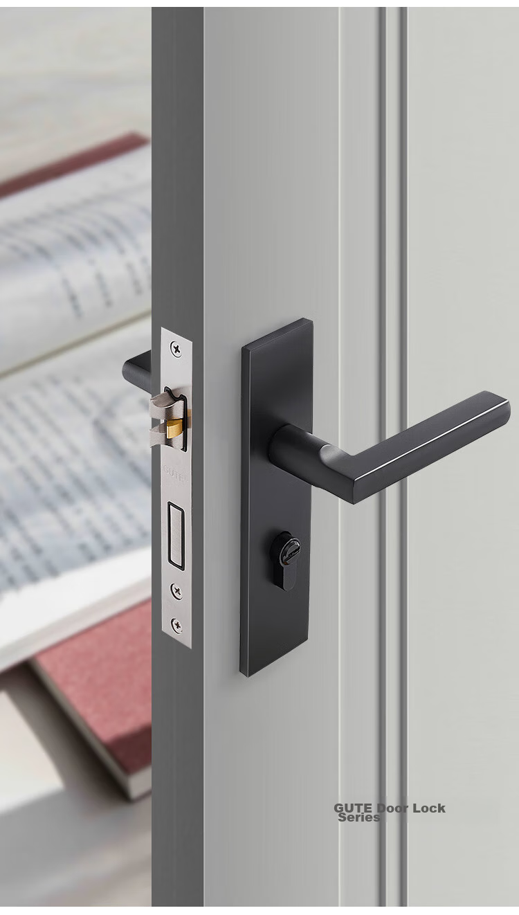 GUTE Door Lock, Interior Bedroom Door Lock, American Black Bathroom Solid Wood Door Handle, Home Lock Hardware 5