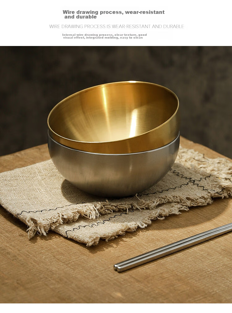 Quanshi Korean Stainless Steel Cold Noodle Bowl, 20cm Large Soup Bowl, Ramen Bowl, Korean Bibimbap Serving Bowl, Salad Bowl, Gold Color 5