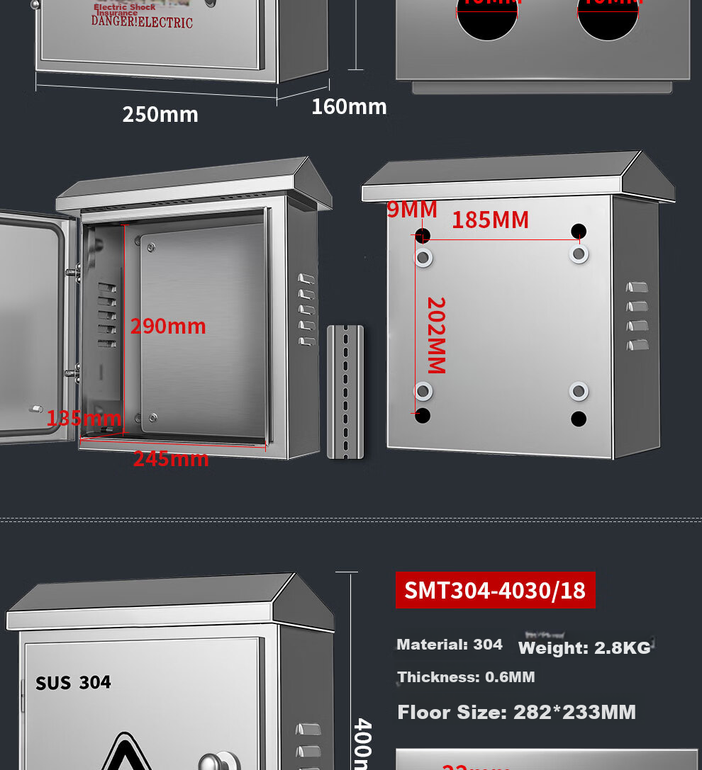 COMPCCTV Security Monitoring 304 Stainless Steel Distribution Box Equipment Box Outdoor Low-Voltage Waterproof Box Outdoor Switch Waterproof Box Junction Box 11