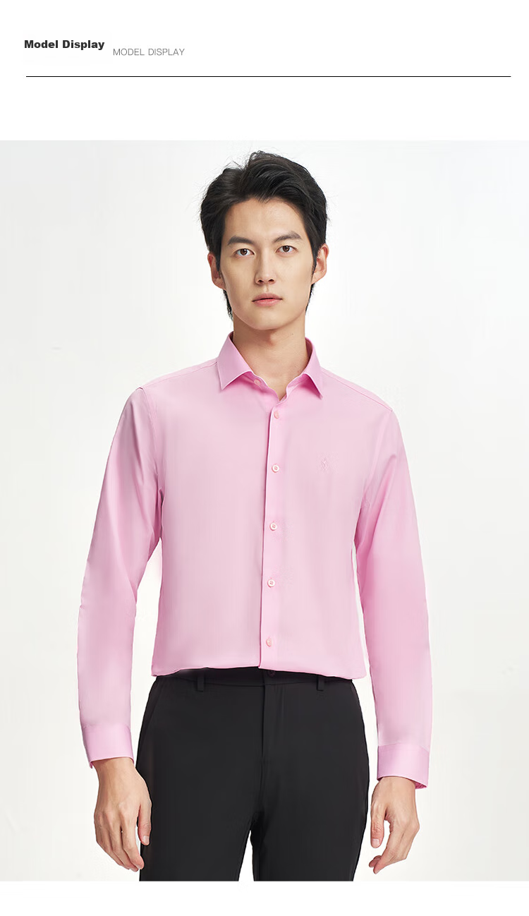 TRIES [Celebrity Style] Men's Long-Sleeve Shirt, Solid Color Business Style for All Seasons, Multi-Color Spring And Autumn Embroidered Work Shirt 10