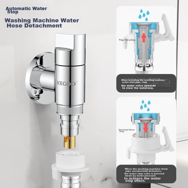 KEGOO Washing Machine Faucet Copper 1/2 Inch Single Cold Water Stop Leak Mop Pool Quick Open K6036