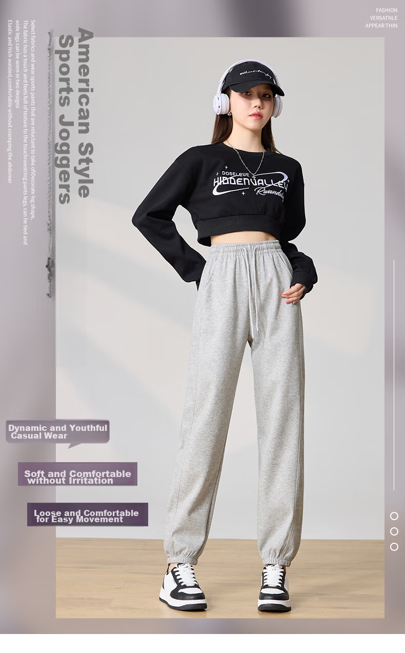 LangSha High-Waisted Cotton Sweatpants for Women, Spring And Autumn Slim-Fit Joggers with Elastic Cuffs, Comfortable Breathable Straight-Leg Running Pants 1