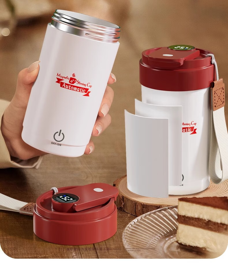 Fanji Electric Stirring Cup, Coffee Cup, Temperature Display, 316 Stainless Steel, Fully Automatic, Rechargeable, Magnetic Soy Milk Powder Shaker Cup, White 25