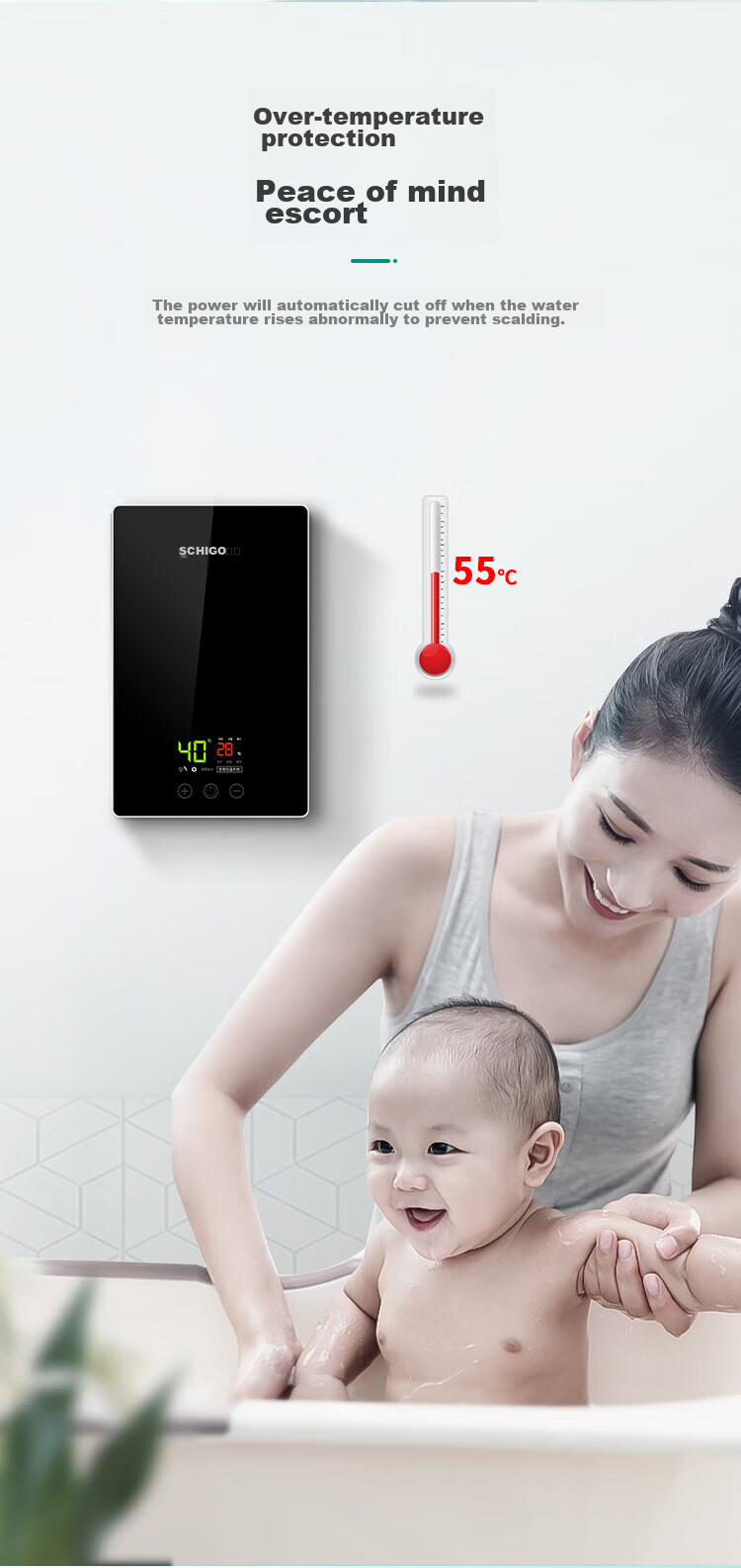 CHIGO Instant Electric Water Heater, 5500W Ultra-Thin Compact Kitchen Treasure, Constant Temperature, for Rental Apartments And Home Use, Bathing, KBR-F60_F60 11