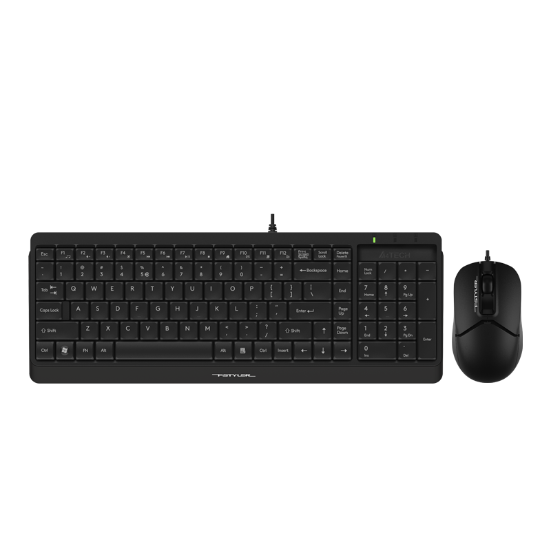 A4TECH F1512, 103-Key Wired Keyboard And Mouse Set, Wired Keyboard And Mouse Combo for Computer, Thin Film Keyboard with Good Typing Feel, Fei Shidai, Elegant Black, Wired