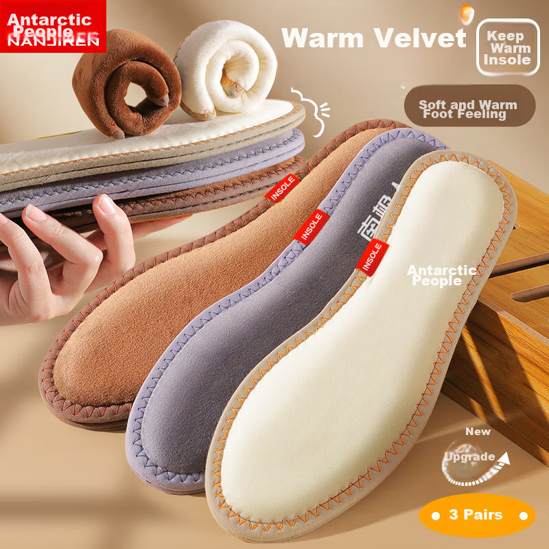 Nanjiren 3 Double Cotton Insoles for Men, Fleece-Lined, Sweat-Absorbing, Thickened, Warm Shoe Inserts, Warm Fleece Bamboo Charcoal Women's Winter Size 41