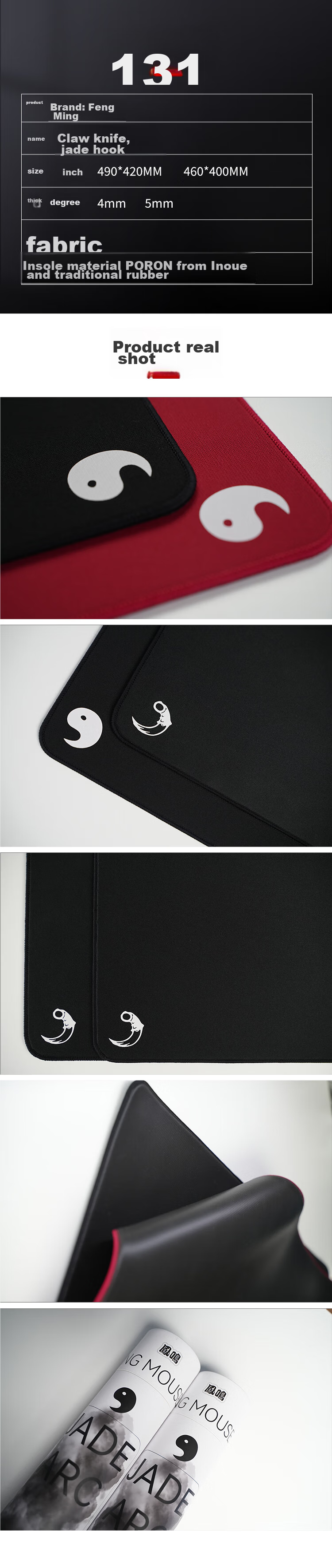 PHOENIX CHIRP Series Acer Gaming Mouse Pad, Large Size, Smooth for FPS Gaming, Iwata Poron Mouse Pad, CSGO Butterfly Studio Design, Jade Hook, Red, 490*420*4 7