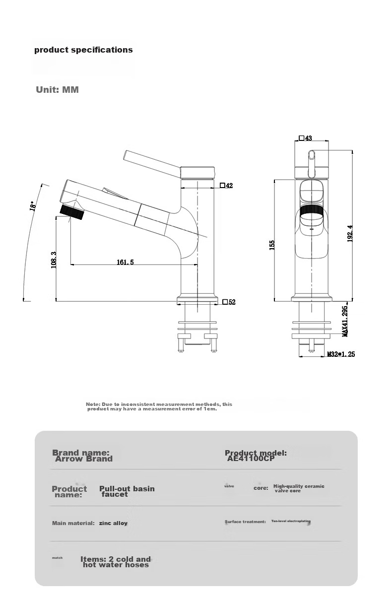 ARROW Multifunctional Pull-Out Basin Faucet for Bathroom Vanity Sink Hot and Cold Tap AE41135CP 12