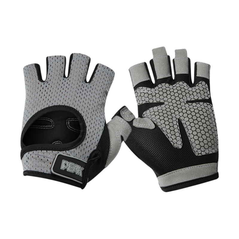 PEAK [Two-Pack] Fitness Gloves for Men And Women, Sports Cycling Fingerless Training Pull-Up Bar Protective Gear, Gray XL