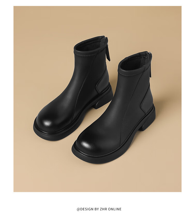 ZHR Women's Boots for Winter Commuting, Comfortable And Convenient, Retro Color-Faded Zipper Ankle Boots for Women JF102A Black Size 36 9