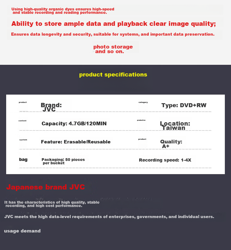 JVC DVD-RW Reusable Erasable Discs, 4x Speed, 4.7GB Capacity, Blank Discs, Recording Discs, 50 Pieces Per Tube 5
