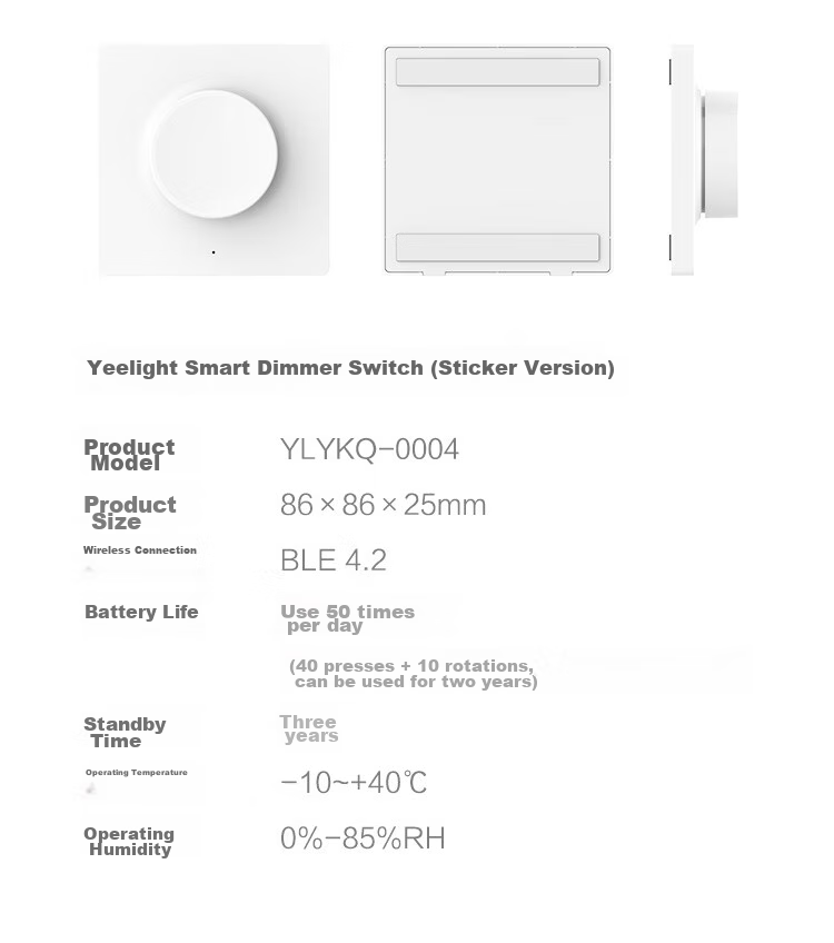 Yeelight Lingdong Switch Socket, Double Switch Suitable for Living Room And Bedroom, Ceiling Light Wall Switch, Self-Rebound, Non-Detachable 16