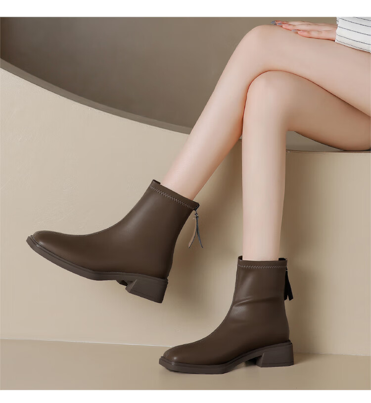 ZHR Women's Short Boots, Autumn And Winter Fleece-Lined, Warm Slim Boots, Fashionable Elegant Back-Zip Women's Boots, BL210A, Black, Size 35 9