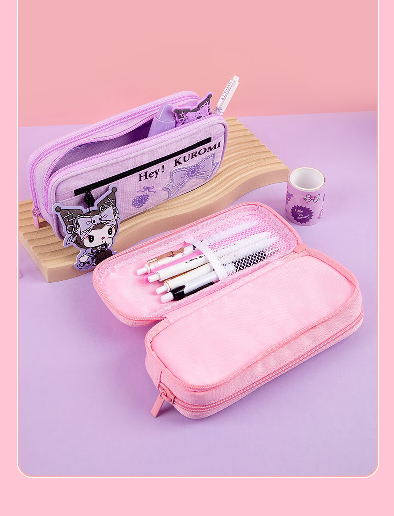 GuangBo Sanrio Collaboration Pencil Case, Large Capacity Stationery Box for Female Students, Multi-Layer Storage Exam Supplies, Birthday Gift, Kuromi, 1 Piece 9