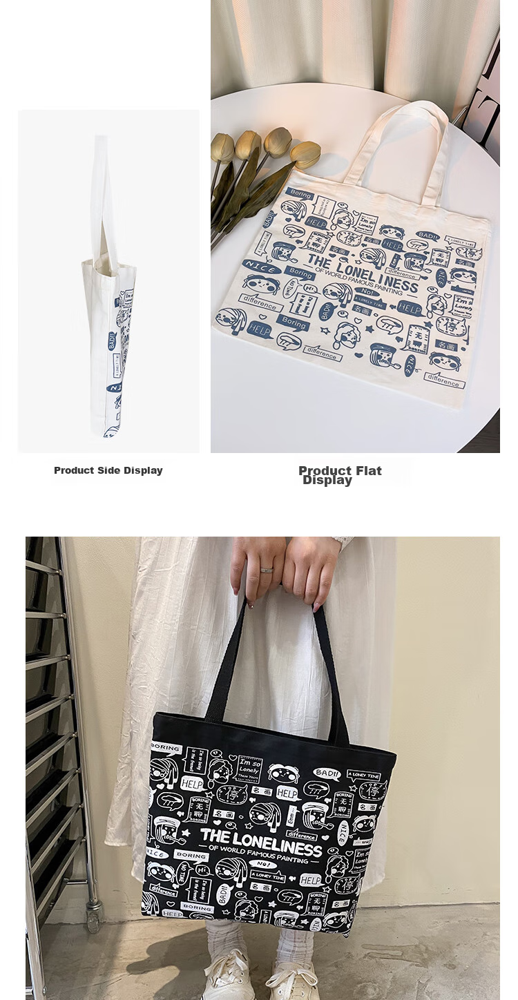 Right Away Canvas Bag, Women's Handbag, Shopping Tote Bag, Eco-Friendly Bag, Large Capacity, for Female Students, Big Size Fabric Bag 5
