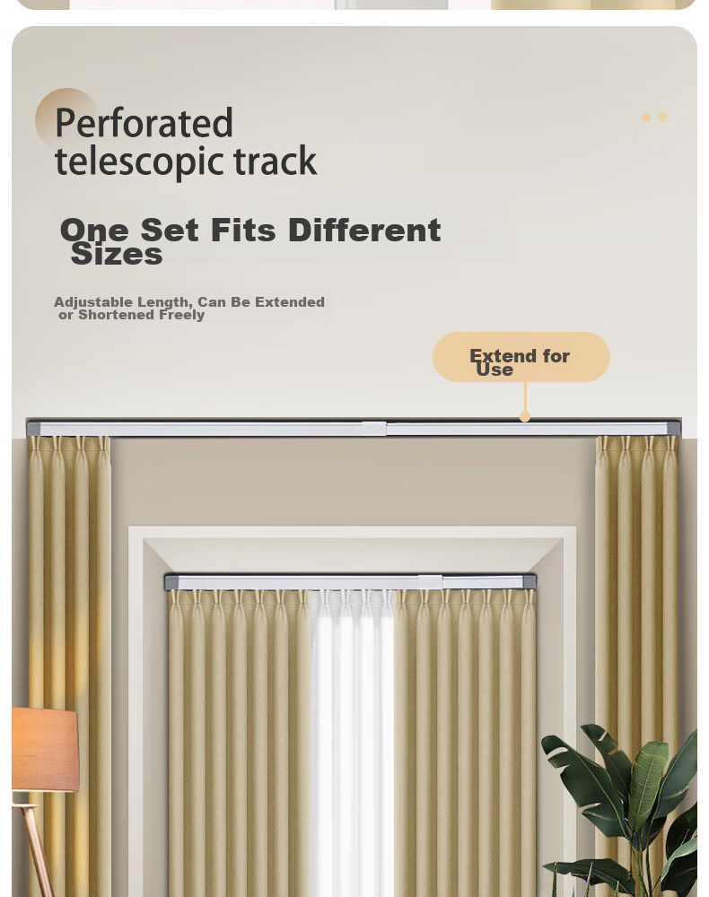 Ali Curtain Track, No Measurement Required, Aluminum Alloy Extendable Sliding Track with Hooks, Curtain Accessories, 1.55 Meters to 2.9 Meters, Side Mounting 11