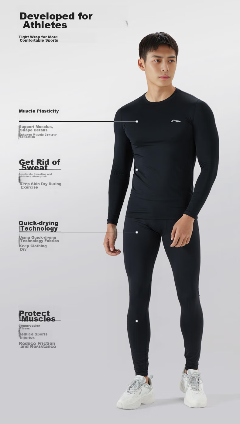 Li-Ning Running Sportswear Set, Autumn And Winter Quick-Dry Tight-Fitting Shirt, Breathable Men's Shorts, Basketball Badminton Base Layer Fitness Training Clothes 3