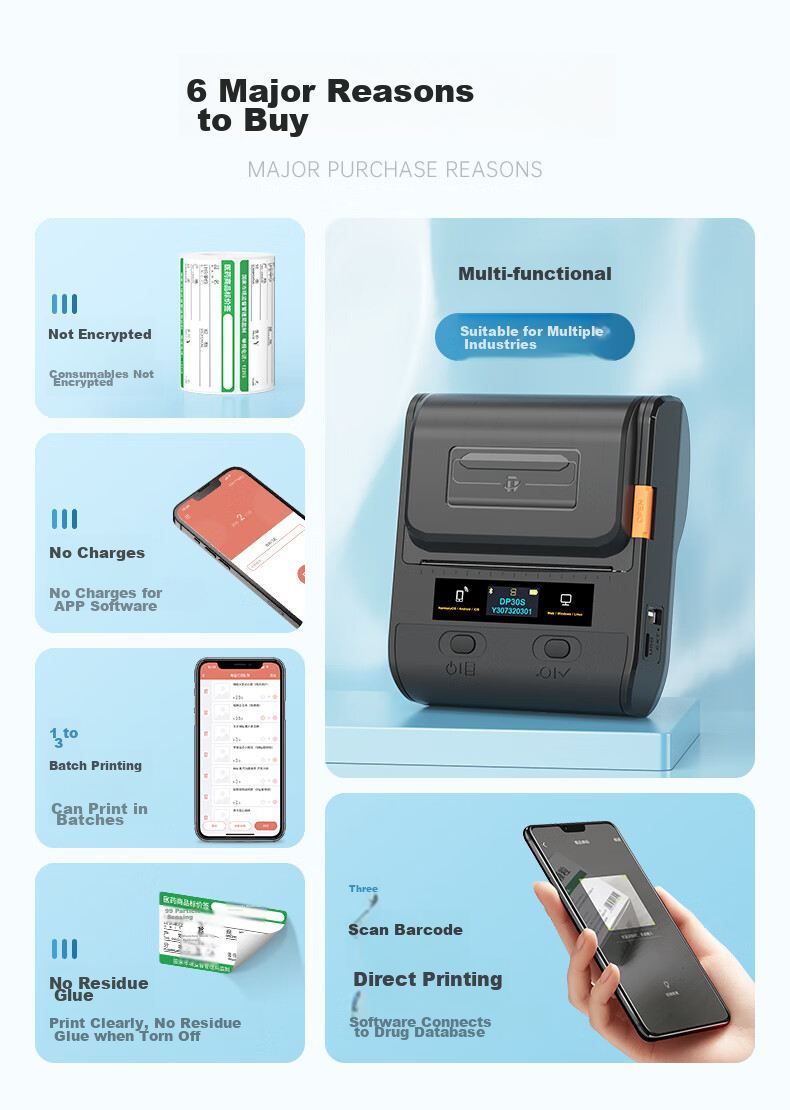 Detong DP30S Medical Price Label Printer for Pharmacy, Drugstore, And Retail Use with Card Paper, Adhesive, Handheld, Portable Product Price Tag Machine DP30S + 3 Rolls of Green Medical Labels 3