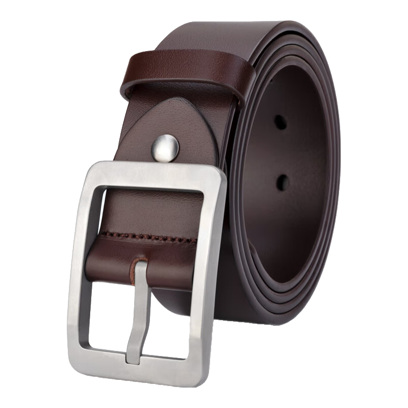 Cattlesboss Belt Gift Box, Men's Pure Titanium Top-Grain Leather Waistband with Pin Buckle 3190, Dark Coffee Narrow Style 3.4, 120cm