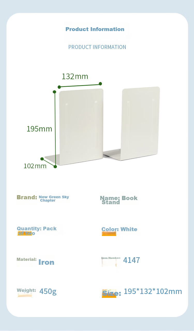 TANGO (19cm) L-Shaped Metal Reinforced Iron Desktop Bookend, Simple Desktop Storage Rack, Book Stopper 2 Pieces, Office And Study Supplies Back-To Essential, White 2