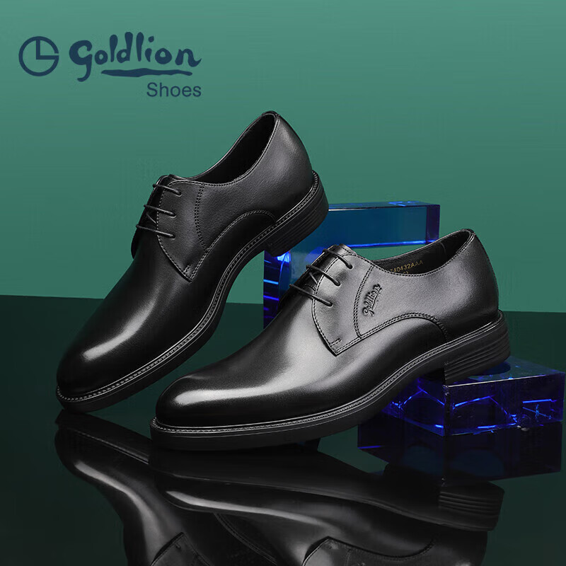 Goldlion [Spring And Summer Refresh], Men's Formal Fashion Business Leather Shoes, Comfortable Derby Shoes G502740432AAA, Black, Size 38