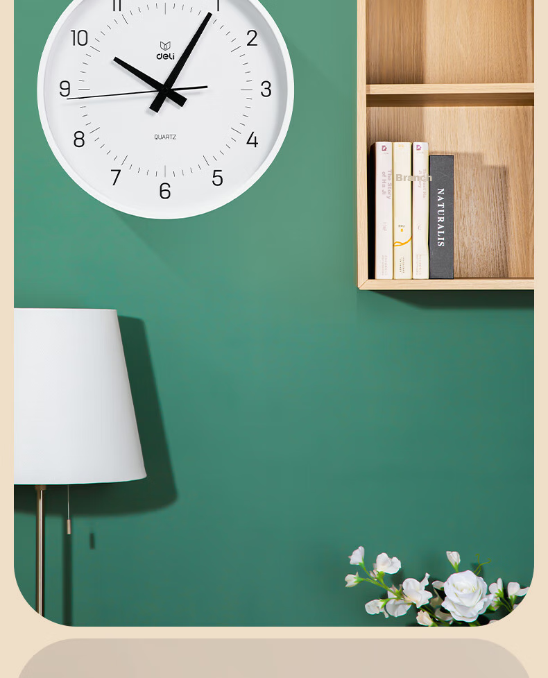 Deli Simple And Stylish Wall Clock, Bedroom Living Room Time Reminder, No Drilling Required Good Value, White LE401 Back-To Seaso 6