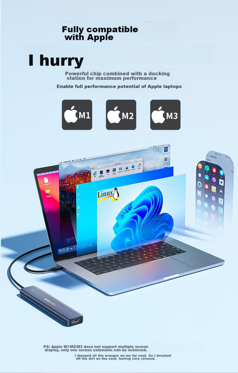 Acasis Type-C Expansion Dock, Computer Desk Type-C to HDMI Adapter, IPad Pro Converter, USB Hub, 4K Compatible with MacBook, Apple, 1 Meter DS-9901 19