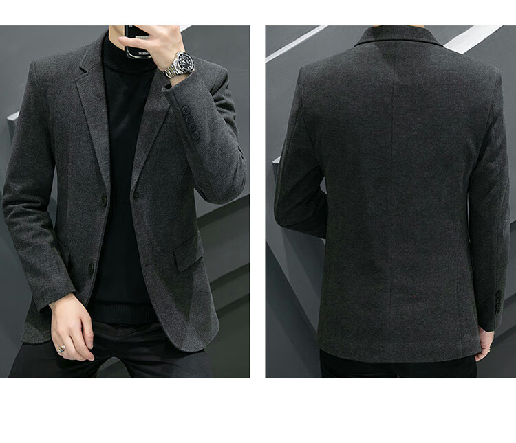 ROMON Men's Suit, Spring And Autumn Woolen Blazer, Business Casual Outerwear Jacket for Me 16