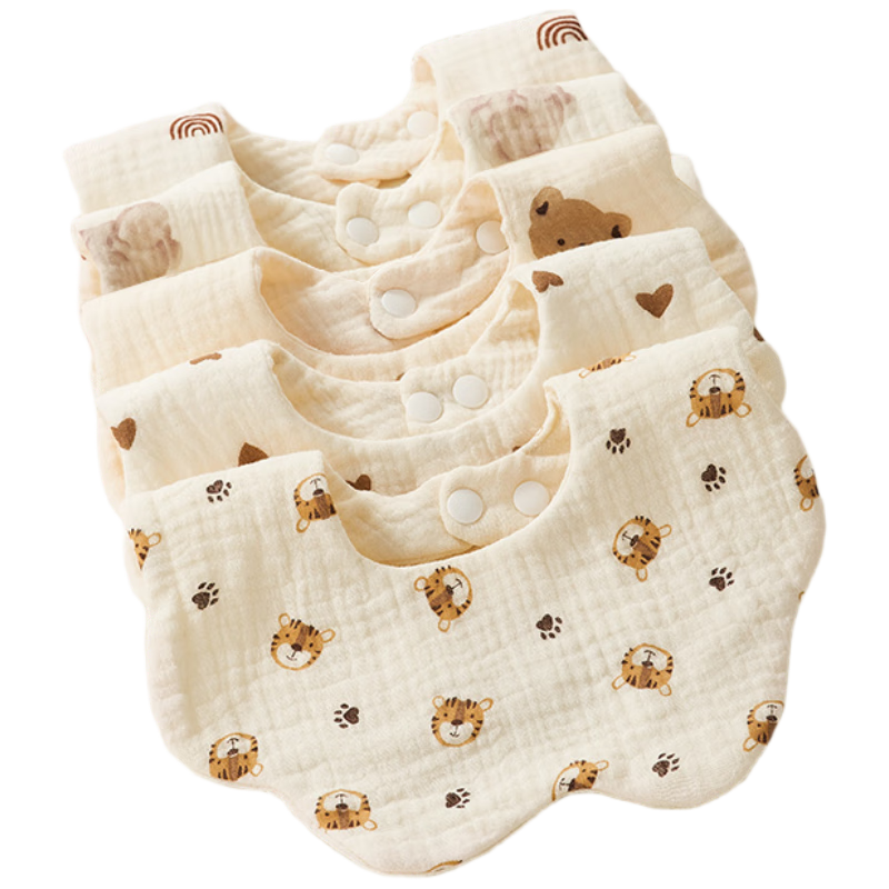 Beedoll Baby Drool Bib, Pure Cotton Waterproof Gauze Bib, Newborn Anti-Spit Neck Warmer, All-Season Style, Pack of Five