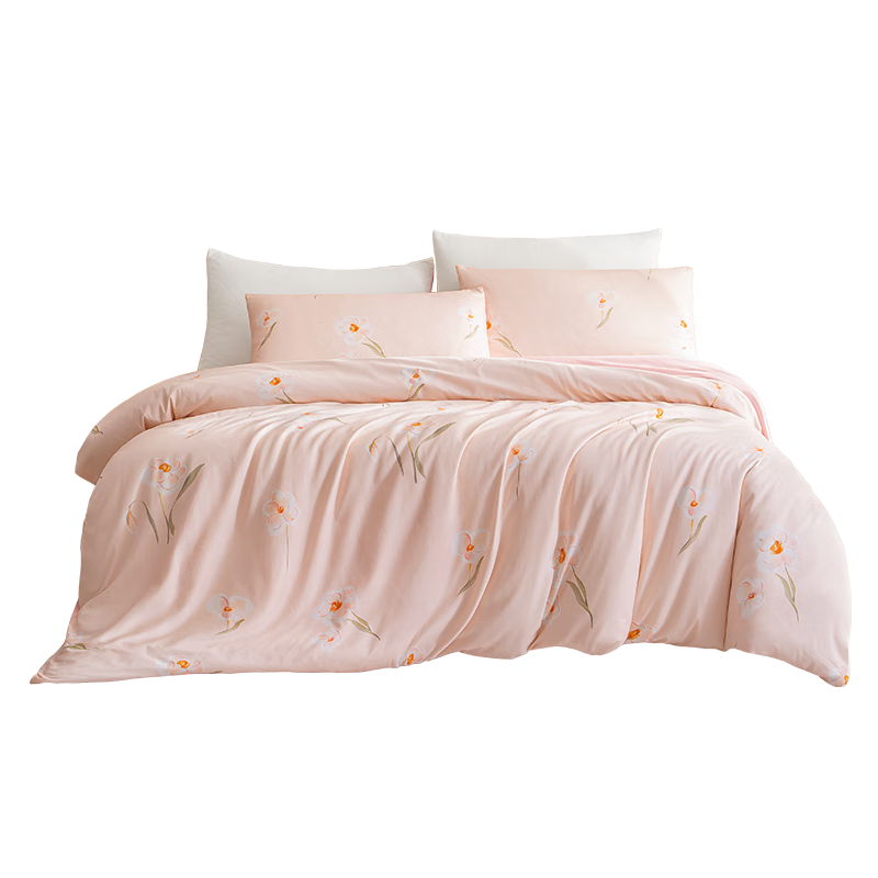 JD Original 100% Pure Cotton Four-Piece Bedding Set, All-Cotton Bedsheet And Duvet Cover, Antibacterial Bedding Set, for 200*230cm Bed, Suitable for 1.5/1.8 Meter Beds, Water Lily Patter