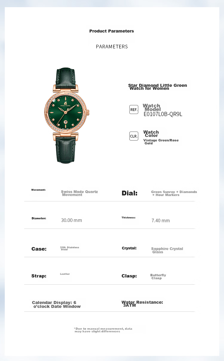 ERNEST BOREL Swiss Ladies' Watch [Mid-Autumn Festival Gift] Star Diamond Series with Gold-Plated Steel Band, Mother-Of Dial, And Diamond-Encrusted Quartz Women's Watch 6