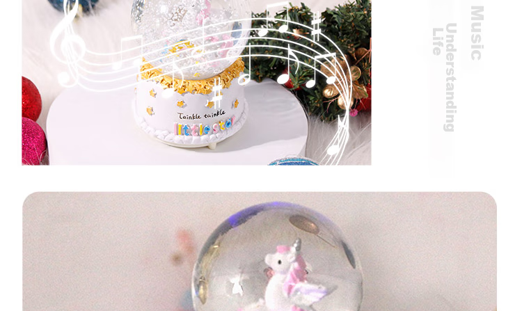 TaTanice Crystal Ball Music Box Desktop Ornament, Snow Globe Music Box, Children's Light-Up Toy, Birthday Gift for Boys And Girls 13