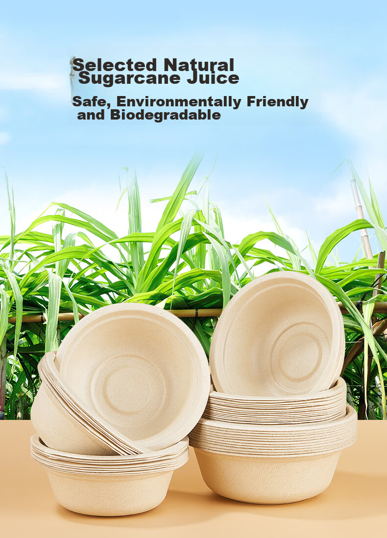 LANZIRAN Disposable Bowls, Natural Sugarcane Pulp Paper, Biodegradable Paper Bowls, 260ml (20 Pieces), Picnic Camping Utensils 3