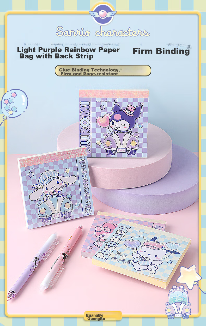 GuangBo X Sanrio Co-Branded Square Notebook, Mini Pocket Notebook, Memo Pad, Aesthetically Pleasing Journal, Notepad, 100*100mm/80 Sheets, Half-Person Fish Red, KT81387 8