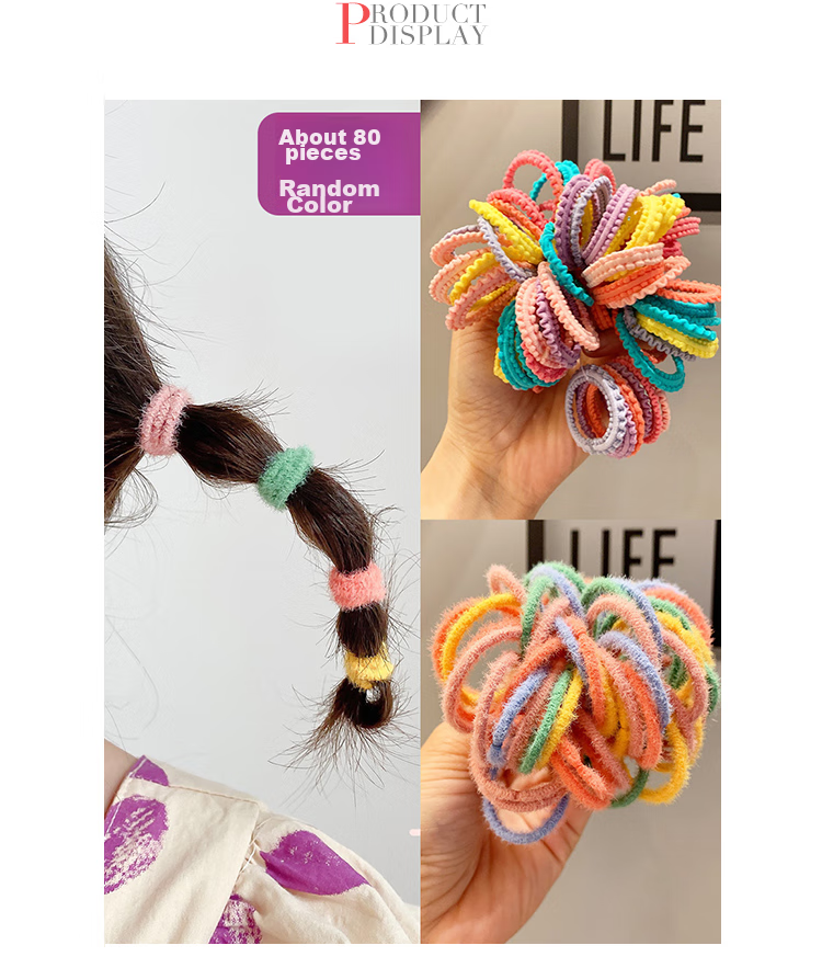 CHIMERA Approximately 80 Basic Elastic Hair Ties, Gentle on Hair, Flexible, for Girls' Hairstyles, Hair Accessories, And Hair Bands 8