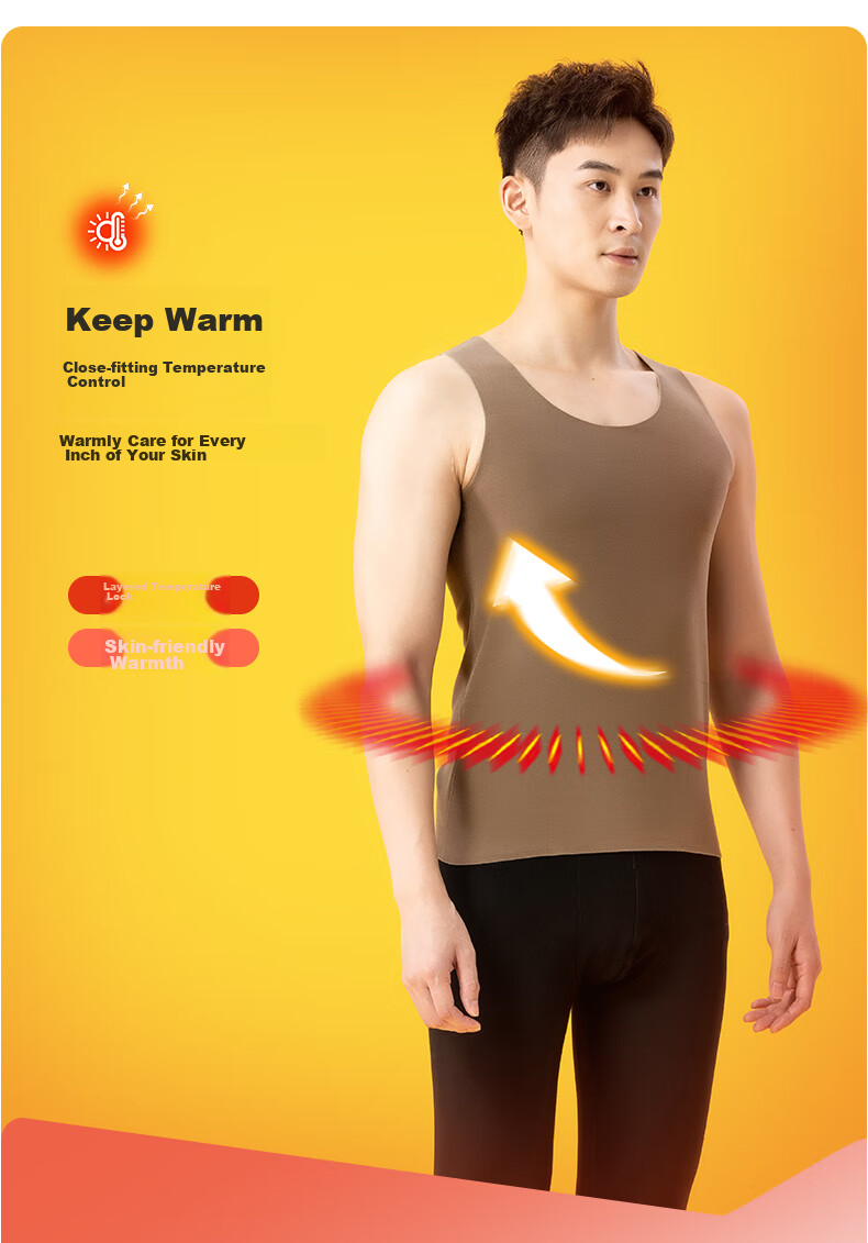 Yiershuang [Cashmere Silk] Autumn Winter Warm Vest Men's Seamless Cut Fleece Lined Thermal Underwear 4