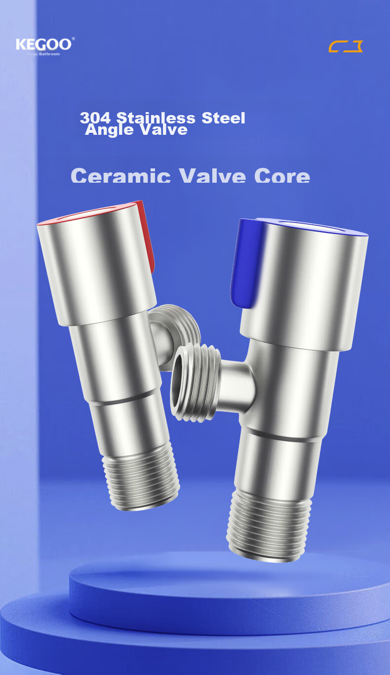KEGOO Angle Valve, 304 Stainless Steel Water Stop Valve, Cold And Hot Water Compatible, 1/2 Inch Angle Valve, Thickened Triangular Valve with Red Label K06641H 2