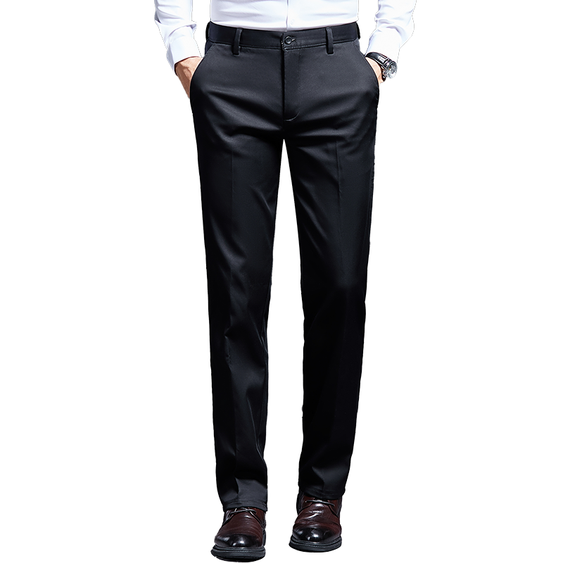 ROMON Fleece-Lined Thickened Wrinkle-Resistant Non-Iron Men's Stretch Work Pants Business Suit Straight-Leg Casual Pants for Dad